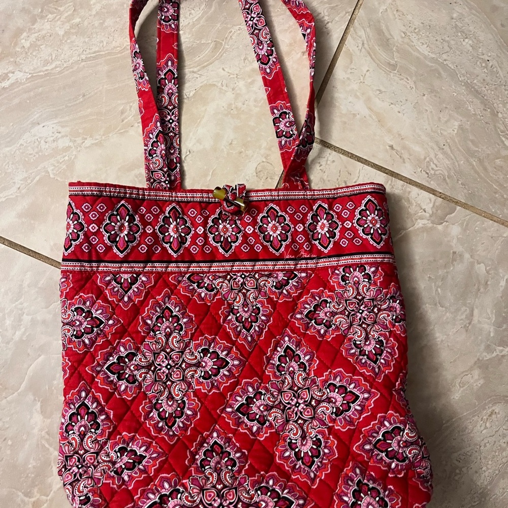 Vera Bradley Red and Pink Quilted Tote Bag